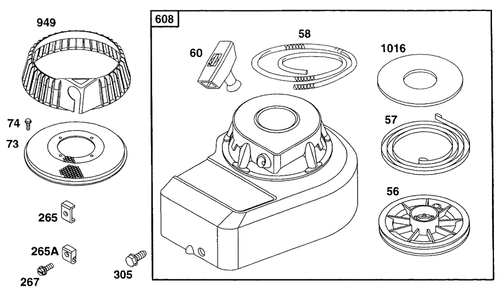 Blower Hsg, Rewind Diagram and Parts List for 96982-7051-01  Briggs and Stratton Engine